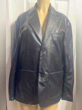 H&M Black Faux Leather Blazer Jacket